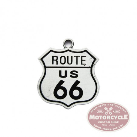 Pendentif Double Face Vintage Métal Biker "Route 66"